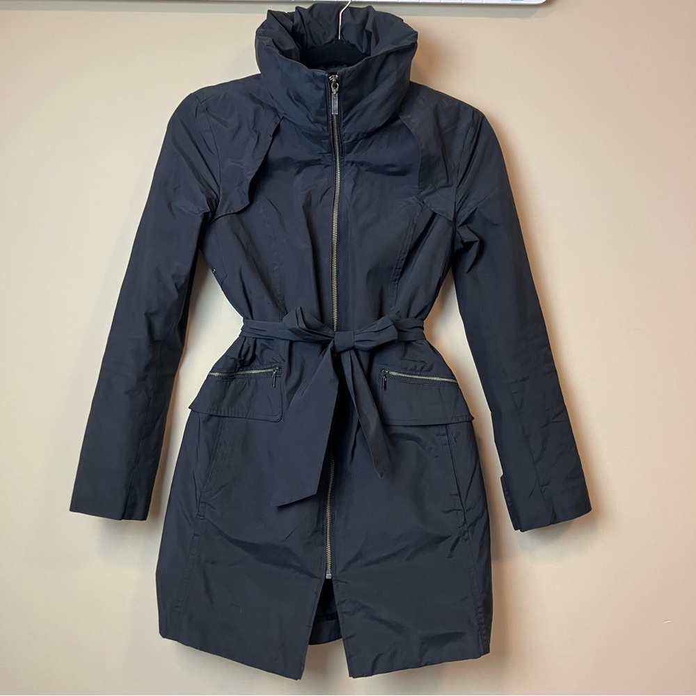 Cole Haan Black Belted Zip Up Rain Trench Coat Jacket 
Size XS